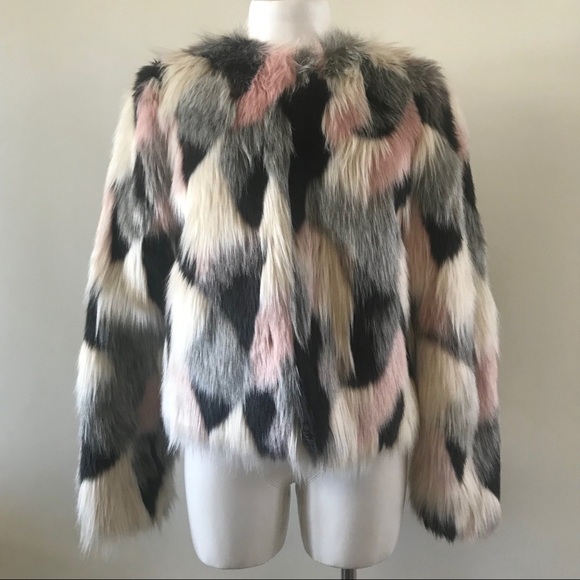 CYNTHIA ROWLEY Faux Fur Multicolor Jacket - Picture 2 of 8